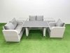 Fimous Rattan Sofa Outdoor Furniture with Dining Table,2 Side Tables,Love Sofa Patio Furniture Light Grey 5 Seater