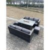 Fimous 8 Seater?Outdoor Rattan Sofa Set Garden Furniture Gas Firepit Set Heater Dining Table Footstools Dark Grey Mixed