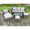 Fimous Rattan Garden Furniture Set with 3 Seater Sofa Coffee Table Armchair 3 Footstools Indoor Outdoor Patio Lounge Sofa Set Dark Grey Mixed