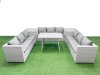 Fimous 9 Seat Outdoor Patio PE Rattan Garden Furniture with Cushions 3 Seater Sofa 2 Side Tables Light Grey
