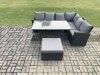 Fimous 7 Seater Garden Rattan Furniture Corner Sofa Dining Table Set with Big Footstool Indoor Outdoor Lounge Sofa Set