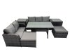 Fimous 7 Seat Outdoor Wicker PE Rattan Garden Furniture Set Dining Table Sofa Sets with 2 Big Stools 2 Side Tables Dark Grey Mixed