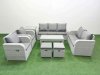 Fimous PE Rattan Garden Furniture Set Adjustable Chair Sofa Double Love Seat 2 Seater Sofa Lounge Set Rectangular Coffee Table 2 Stools Side Table Light Grey