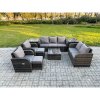 Fimous 9 Seater Garden Furniture Set Rattan Outdoor Lounge Sofa Chair With Tempered Glass Table 2 Small Footstools 2 Side Tables Dark Grey Mixed