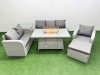 Fimous Patio PE Wicker 7 Seater Outdoor Rattan Furniture Sofa Sets with Firepit Dining Table Reclining Chair Loveseat Sofa 3 Seater Sofa Big Footstool Side Table Light Grey