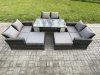 Fimous High Back Outdoor Garden Furniture Rattan Sofa Dining Table Set with 2 Big Footstool Dark Grey Mixed