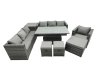 Fimous PE Rattan Garden Furniture Set Lounge Sofa Rising Dining Table Set with Side Table 3 Footstool Dark Grey Mixed