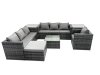 Fimous Rattan Garden Furniture Dining Set 8-seater Patio Coffee Table Sofa Set with 2 Side Tables Big Stool Dark Grey Mixed