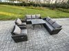 Fimous 8 Seater Rattan Outdoor Garden Furniture Sofa Set Patio Table & Chairs Set with 3 Seater Sofa Rectangular Dining Table Dark Grey Mixed