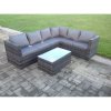 Fimous Rattan Corner Sofa Set Rectangular Oblong Coffee Table Outdoor Garden Furniture In Grey Mix 6 Seater With Seat And Back Cushion Right Hand