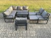 Fimous 12 Seater Aluminium Outdoor Garden Furniture Set Patio Lounge Sofa with Oblong Coffee Table Chair 2 Small Footstools Big Footstool Dark Grey