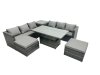 Fimous Rattan Dining Table Sofa Set with Side Table 2 Stools Outdoor 8 Seat Garden Furniture Set Dark Grey Mixed