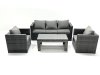Fimous Rattan Garden Furniture Set Outdoor Lounger Sofa with Coffee Table 2 Armchair Dark Grey Mixed