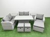 Fimous High Back Poly Rattan Garden Furniture Set with Reclining Chair Loveseat Sofa Adjustable Lifting Dining or Coffee Table Indoor Outdoor Patio Set 3 Stools 2 Side Table Light Grey