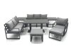 Fimous Outdoor Garden Furniture Set Aluminium Lounge Sofa Adjustable Rising Lifting Dining Table Sets with 2 Big Footstools 2 Side Tables Dark Grey