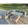 Fimous Rattan Garden Funiture Set Height Adjustable Rising Lifting Table Sofa Dining Set With Side Coffee Tea Table Stool