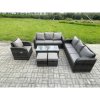 Fimous Patio Garden Furniture Sets Wicker 9 Seater Outdoor Rattan Furniture Sofa Sets with Rectangular Coffee Table Reclining Chair 2 Small Footstools