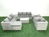 Fimous Outdoor Rattan Sofa Garden Furniture Set with 2 Armchairs Oblong Coffee Table Big Footstool Light Grey Mixed