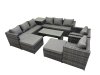 Fimous Garden Rattan Outdoor Furniture Set 10 Seater Patio Corner Sofa Oblong Coffee Table with Chair 2 Big Stool Side Table Dark Grey