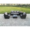 Fimous Garden Furniture Sets 5 Seater Wicker Rattan Furniture Patio Sofa Sets with Reclining Chair 3 Seater Sofa Side Table Dark Grey Mixed