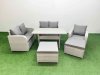 Fimous High Back Poly Rattan Garden Furniture Set with Reclining Chair Loveseat Sofa Rectangular Dining Table Indoor Outdoor Patio Set 2 Big Stool Light Grey