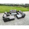 Fimous Rattan Wicker Garden Furniture Patio Conservatory Sofa Set with Rectangular Coffee Table Reclining Chair 2 Big Footstool