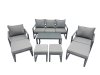 Fimous 9 Seat Outdoor Garden Furniture Set Aluminium Lounge 3 Seat Sofa Oblong Coffee Table Sets with Chair 4 Stools 2 Side Tables Dark Grey