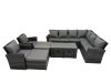 Fimous Rattan Garden Furniture Set 9 Pieces Outdoor Garden Sofa Oblong Coffee Table Set with Chair 4 Footstools Dark Grey Mixed