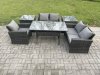 Fimous Wicker Rattan Garden Dining Set Outdoor Furniture Sofa with Dining Table Double Seat Sofa 2 Side Tables Dark Grey Mixed