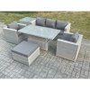 Fimous Rattan Garden Funiture Set Adjustable Rising Lifting Table Sofa Dining Set With 2 Arm Chair Side Table Big Footstool