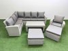 Fimous Rattan Garden Furniture Set Outdoor 9 Seater Corner Sofa Sets with Oblong Coffee Table Chair 2 Big Footstools Light Grey Mixed