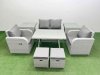 Fimous Light Grey PE Wicker Rattan Garden Furniture Set Sofa Set Reclining Chair Love Sofa Rectangular Dining Table 2 Small Stools 2 Side Tables