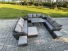Fimous 12 Seater Wicker Rattan Garden Furniture Set with Rectangular Dining Table Side Table 3 Footstools Patio Outdoor Lounge Sofa Set
