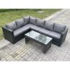 Fimous 6 Seater Rattan Corner Sofa Lounge Sofa Set With Rectangular Coffee Table Dark Grey Mixed Left Hand