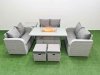 Fimous 8 Seater PE Wicker Rattan Furniture Sofa Sets with Firepit Dining Table 2 Seater Love Sofa 2 Stool Side Table Light Grey