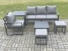 Fimous Aluminium Outdoor Garden Furniture Set Patio Lounge Sofa Chair Set with Square Coffee Table Side Table 2 Small Footstools Conservatory Set Dark Grey