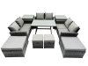 Fimous 10 Seater Wicker PE Rattan Furniture Outdoor Dining Table Double Seat Sofa 4 Stools 2 Side Table Set Dark Grey Mixed