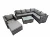 Fimous Patio Sofa Oblong Coffee Table Set Rattan Garden Furniture Set with Big Stool Chair Dark Grey Mixed