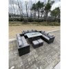 Fimous 11 Seater?Outdoor Lounge Rattan Sofa Set Garden Furniture Gas Firepit Set Dining Table With Stools Dark Grey Mixed