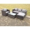 Fimous Lounge Rattan Sofa Set Outdoor Garden Furniture With Single Arm Chair And Rectangular Coffee Table With Big Footstool