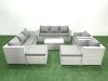 Fimous Outdoor Rattan Sofa Garden Furniture Set with 2 Armchairs Oblong Coffee Table 2 Big Footstools Light Grey Mixed