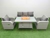 Fimous PE Rattan Garden Furniture Set Reclining Chair Sofa Lounge Sofa Set Firepit Dining Table Light Grey