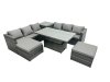 Fimous Rattan Dining Table Sofa Set with Side Table 2 Stools Outdoor 8 Seat Garden Furniture Set Dark Grey Mixed
