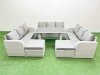 Fimous Patio Garden Furniture Sets with Black Glass Top Dining Table 3 Seater Sofa 2 Big Stool Light Grey