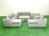 Fimous Rattan Garden Furniture Set Outdoor Lounger Sofa with Coffee Table 4 Footstools 2 Side Tables Light Grey Mixed 12 Seater