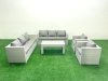 Fimous Outdoor Garden Furniture Rattan Sofa Set with 2 Armchairs Oblong Coffee Table Light Grey Mixed
