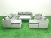 Fimous Outdoor Garden Furniture Rattan Sofa Set with 2 Armchairs Oblong Coffee Table 2 Big Footstools Light Grey Mixed