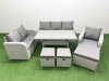 Fimous Patio PE Wicker 9 Seater Outdoor Rattan Furniture Sofa Sets with Rectangular Dining Table Reclining Chair Loveseat Sofa 3 Seater Sofa Stool Light Grey