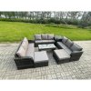 Fimous Rattan Garden Furniture Set 11 Seater Indoor Outdoor Patio Sofa Set with Coffee Table 2 Big Footstool Side Tables Dark Grey Mixed