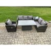 Fimous Outdoor Rattan Furniture Garden Dining Set Patio Height Adjustable Rising lifting Table Reclining Chair Sofa With Side Table Dark Grey Mixed